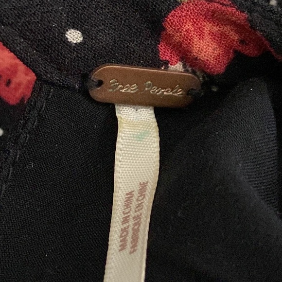 Free People Teagan Black Floral Deep V Neck Open Back Bell Sleeve Mini Dress - Picture 11 of 12